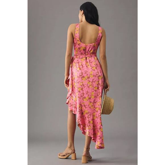 nwt ANTHROPOLOGIE HUTCH sz M Asymmetrical Wrap Dress in Pink motif - Picture 4 of 5